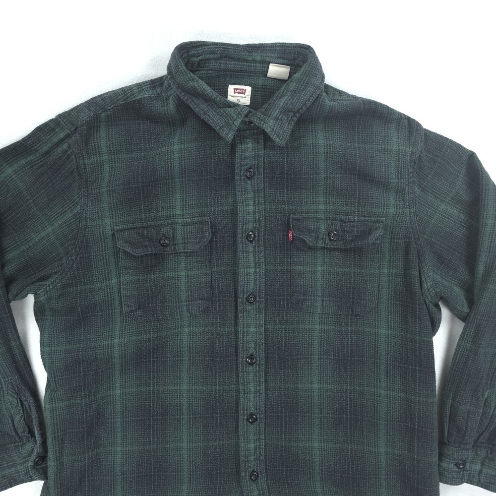 Levis Shirt Mens XL Green Plaid Flannel Button Up Relaxed Fit Workwear Grunge